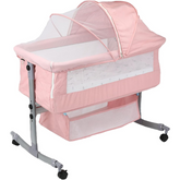 Crib with Mosquito Net, Storage Basket, and Wheels